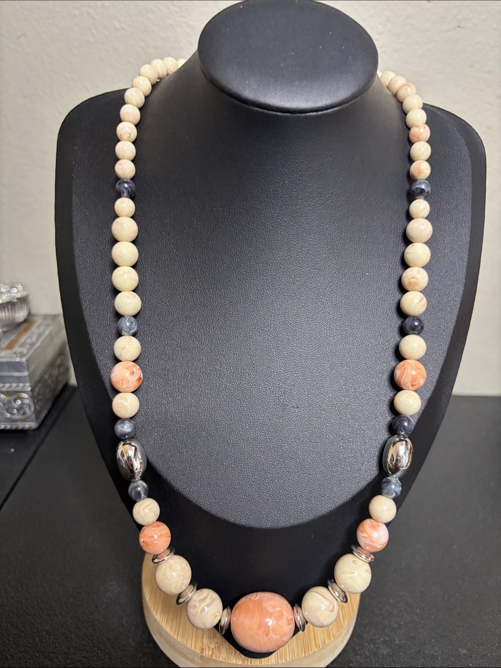 Vintage 80’s Acrylic Elegant Beige and Peach Beaded Necklace